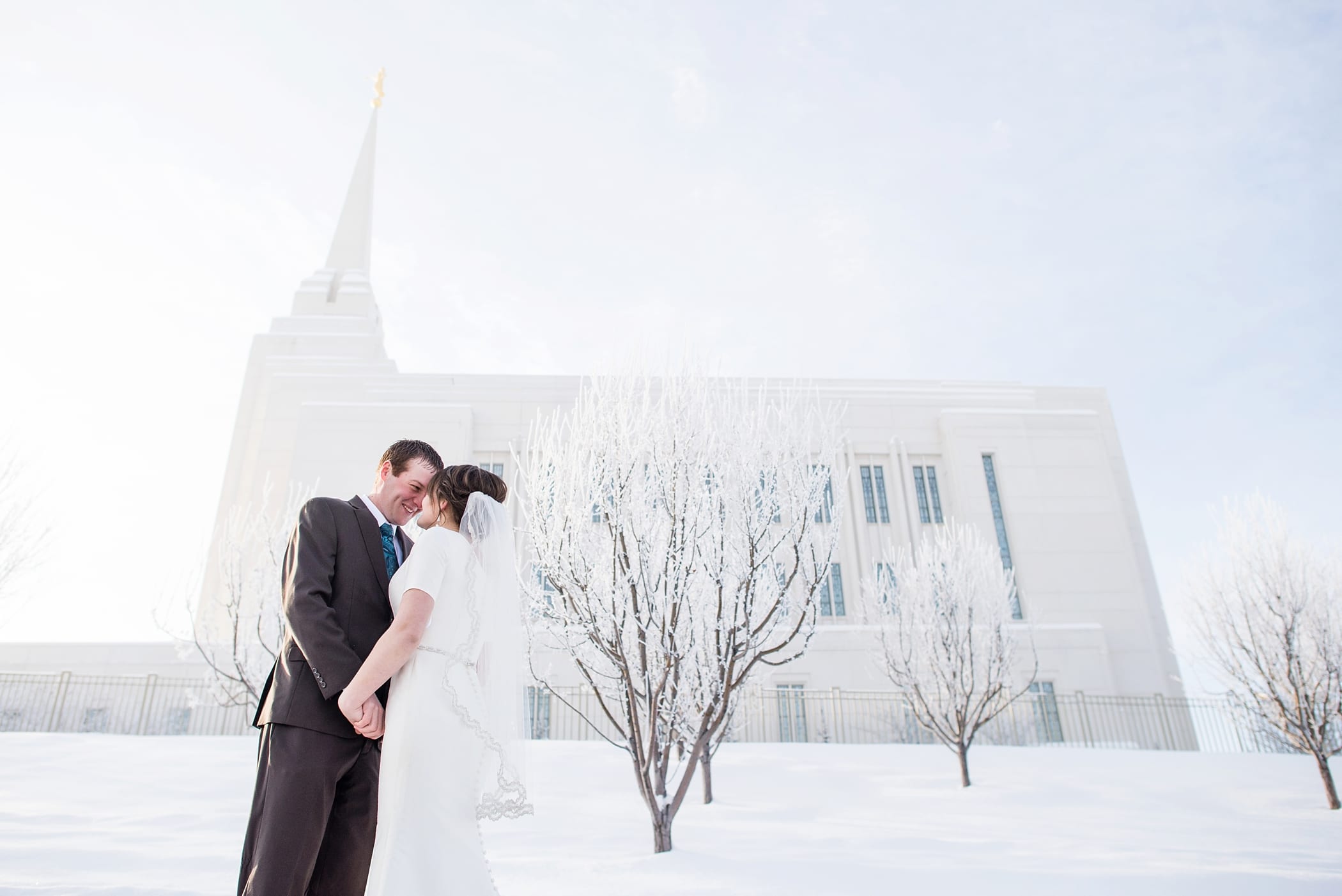 Rexburg Idaho LDS Temple bridal session in the winter by Michelle & Logan