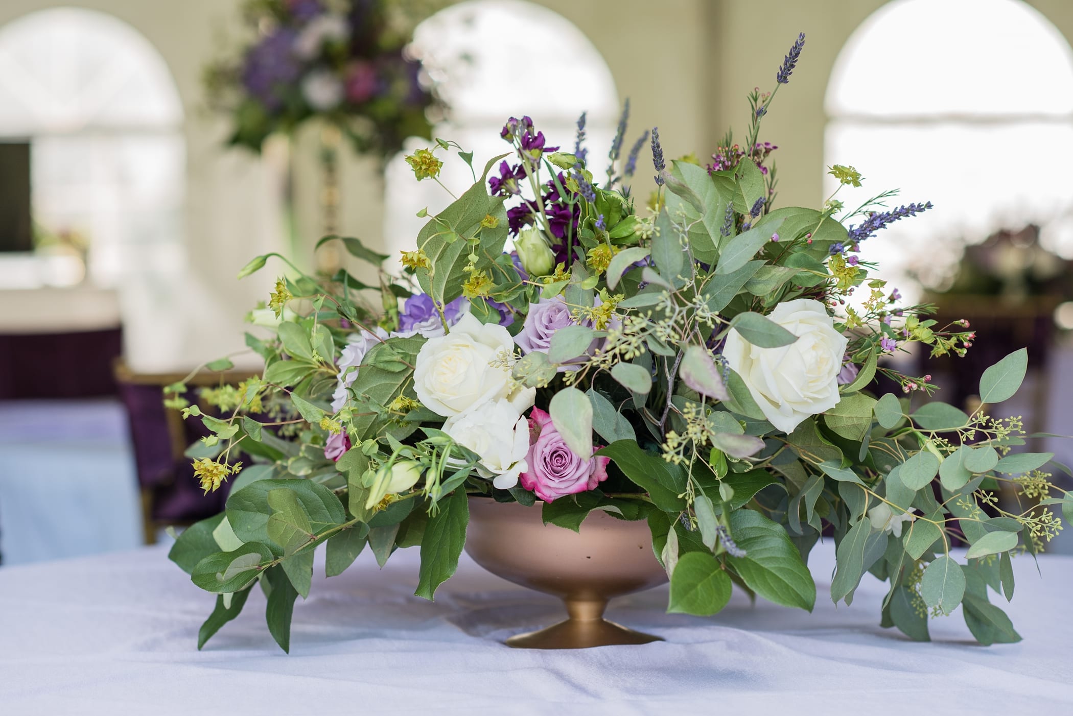 Purple and Gold Outdoor Tented Reception Idaho Falls by Michelle & Logan