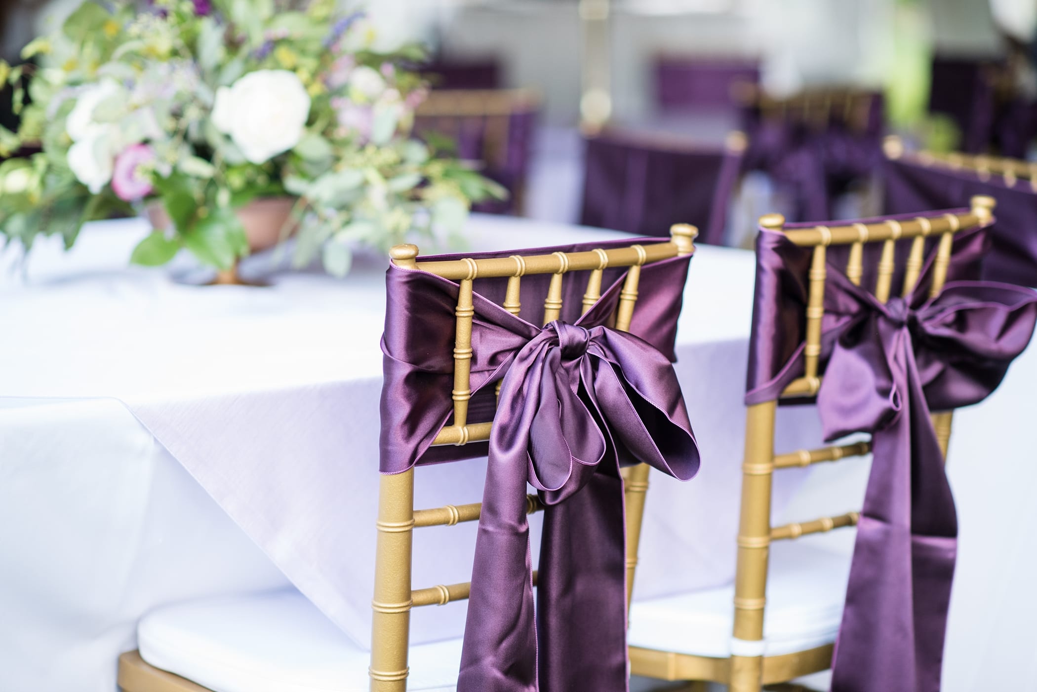 Purple and Gold Outdoor Tented Reception Idaho Falls by Michelle & Logan