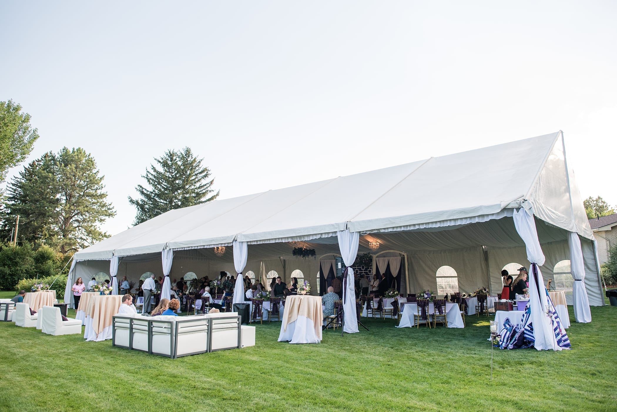 Purple and Gold Outdoor Tented Reception Idaho Falls by Michelle & Logan