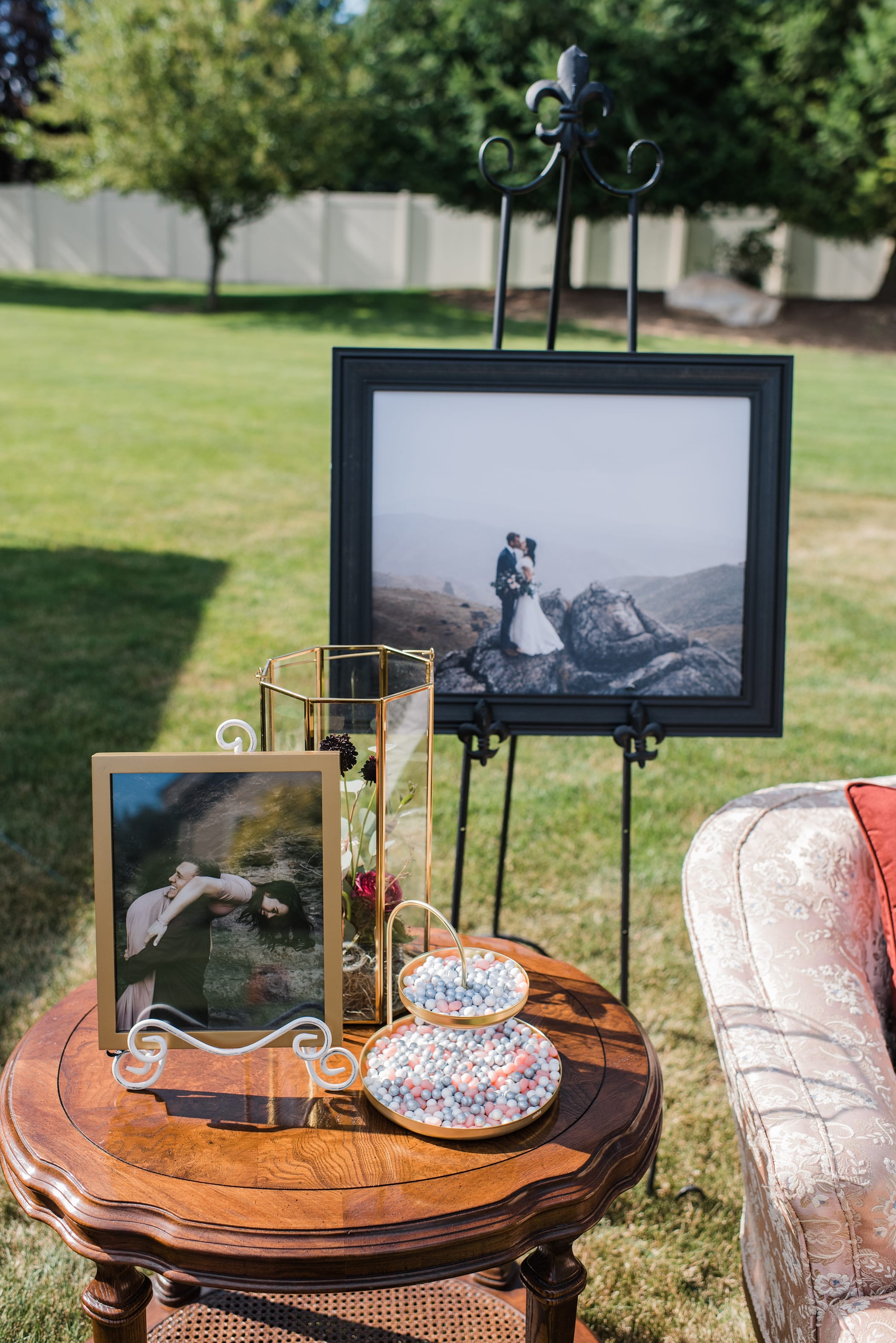 Outdoor backyard summer wedding reception in Eagle Idaho by Michelle & Logan