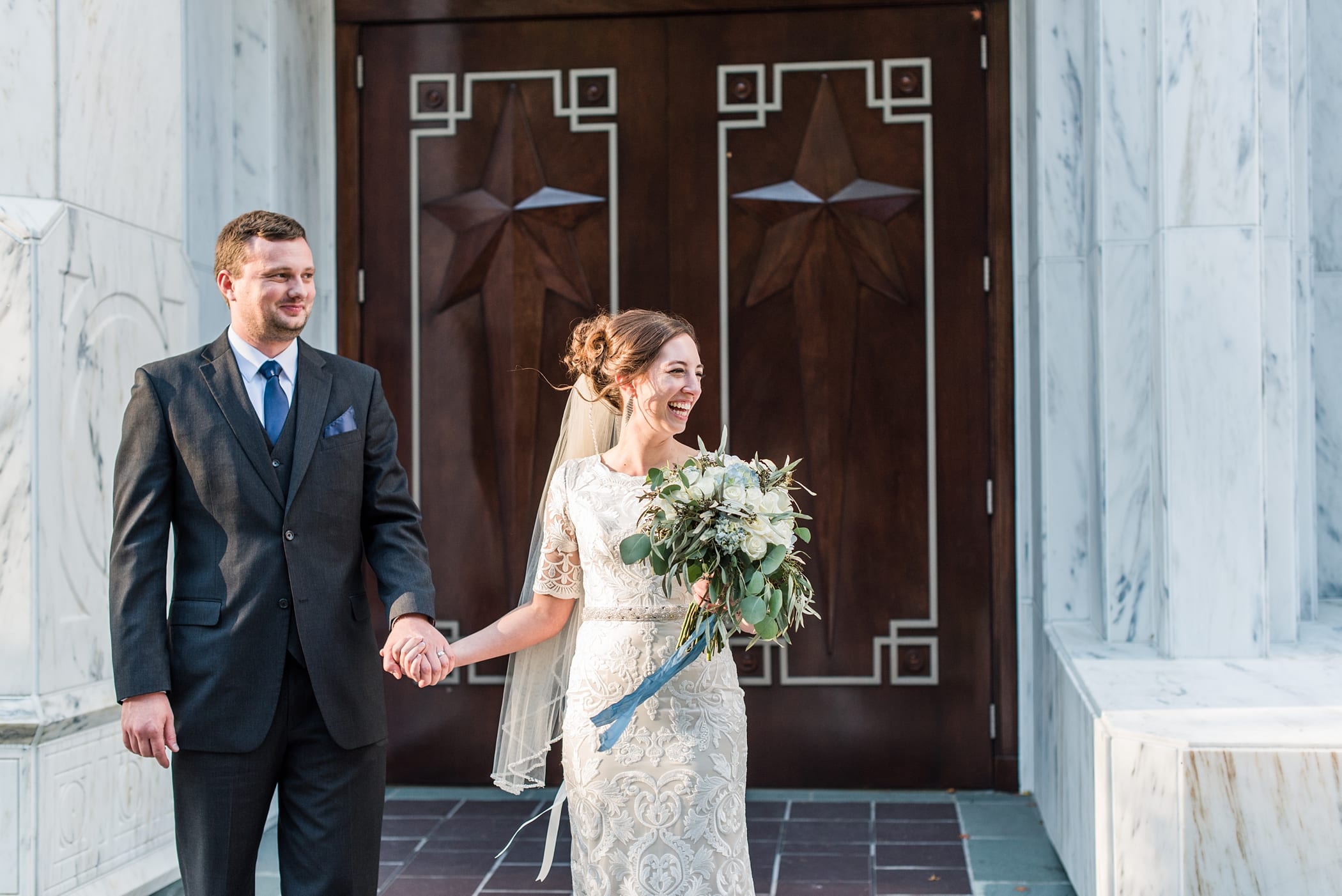 Portland Oregon Temple wedding in classic blue, white, and green by Michelle &Logan