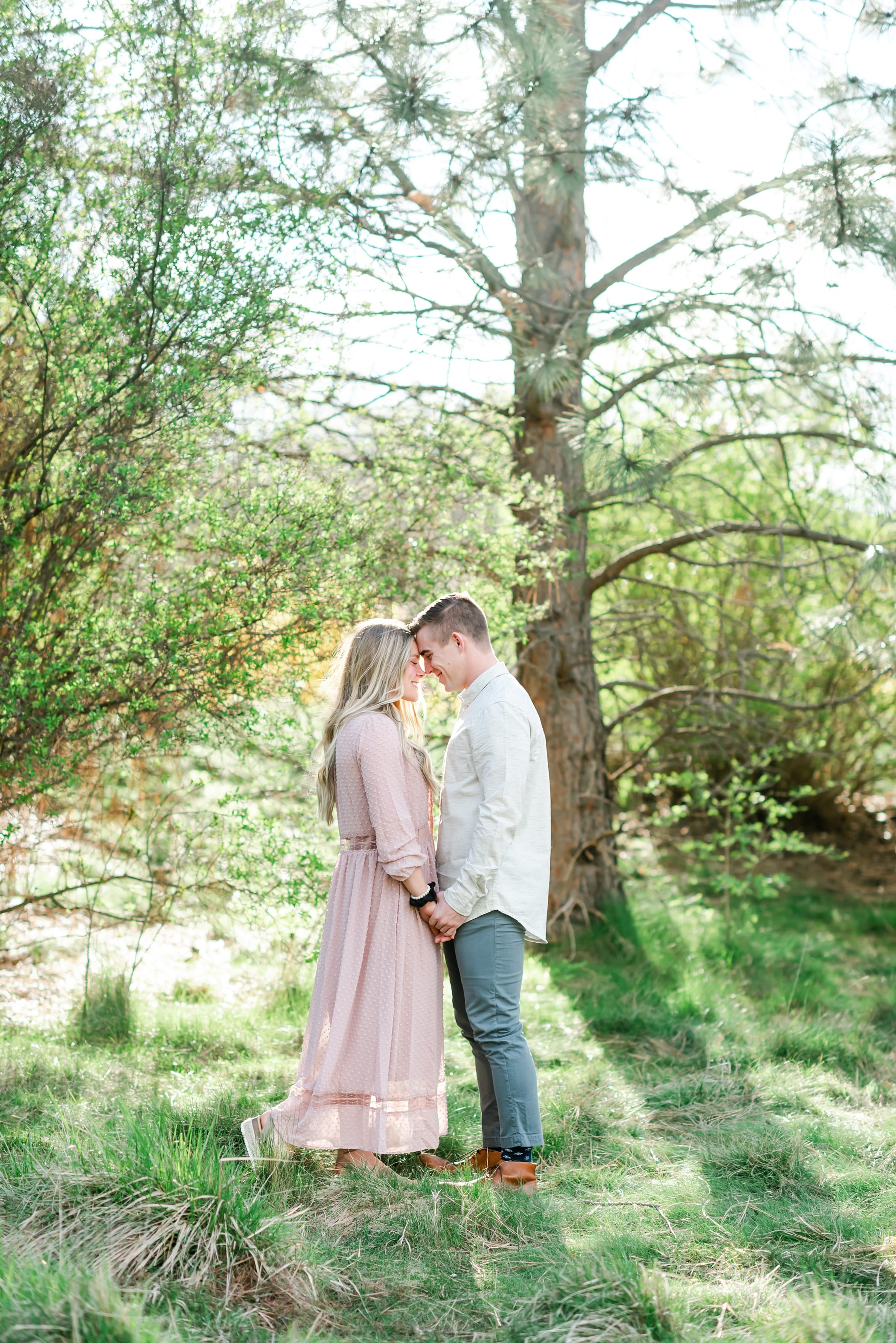 Spring engagements what to wear- blush dress and button up shirt