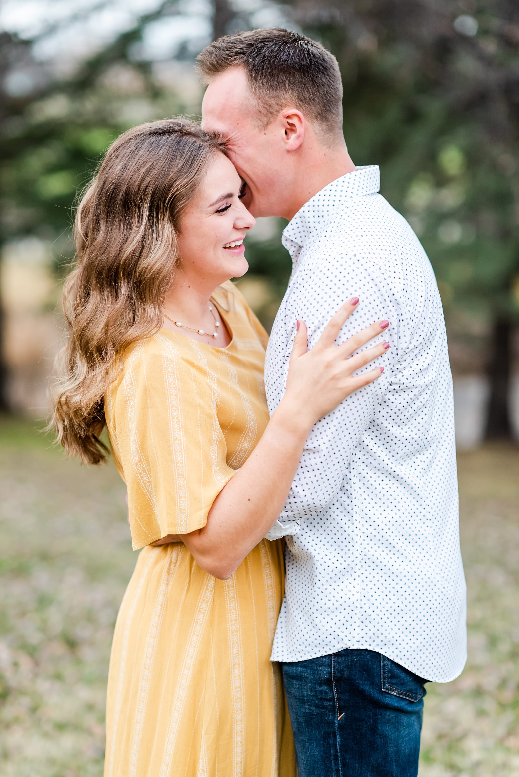 Spring engagement pictures in yellow dress