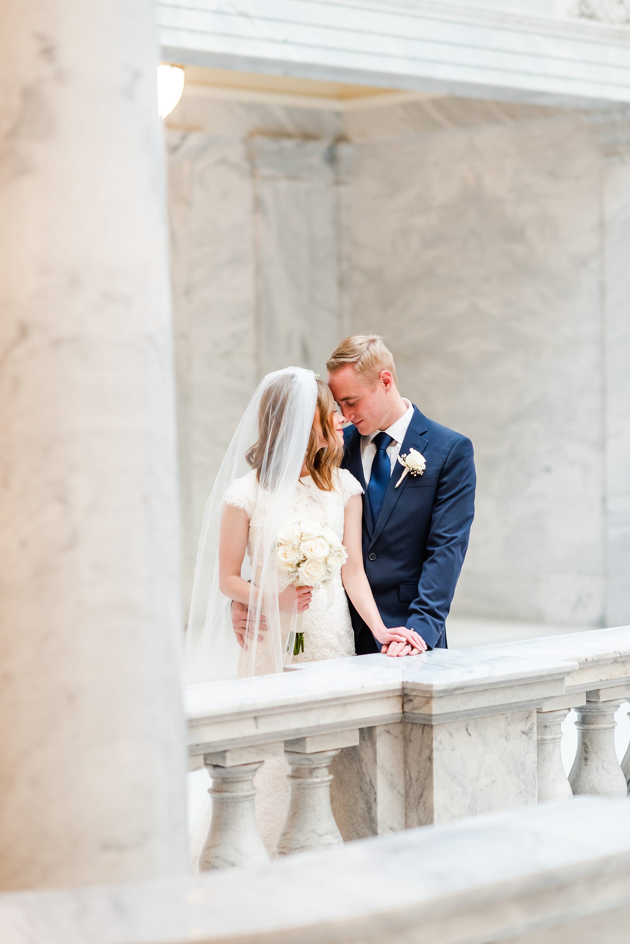 Bride and groom portrait at Utah State Capitol Building