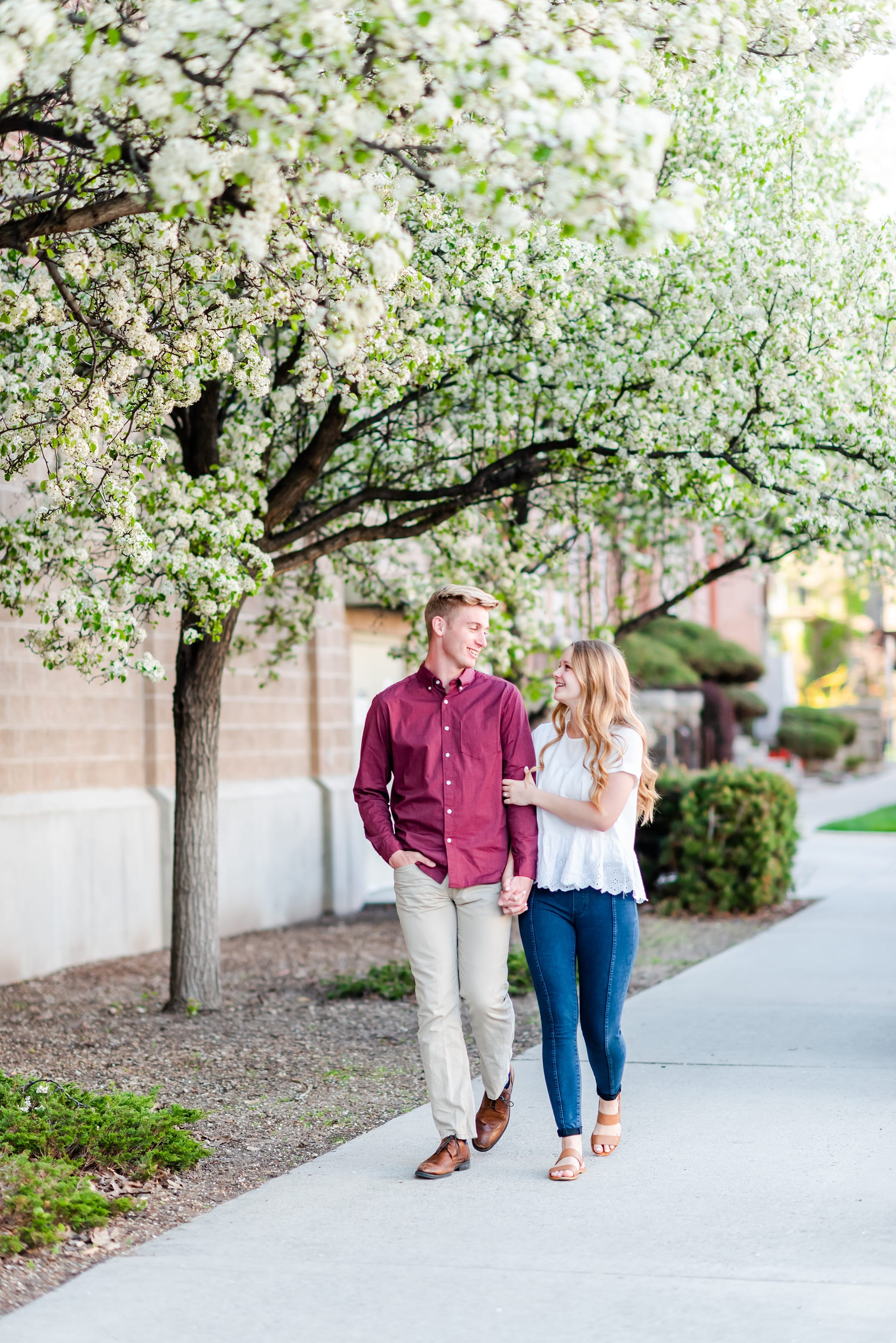 Spring engagements with blossom trees