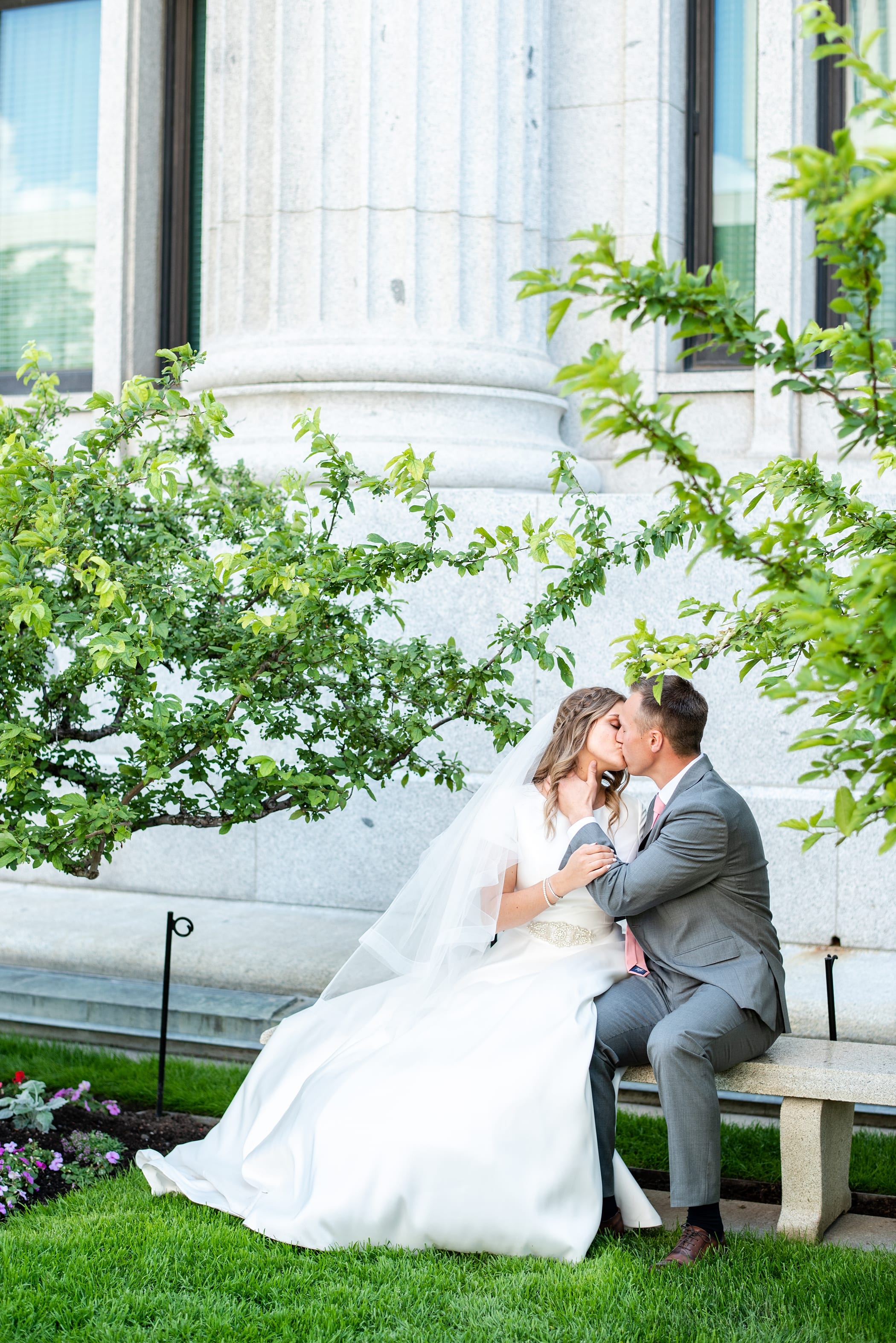 Bride and groom at the salt lake temple