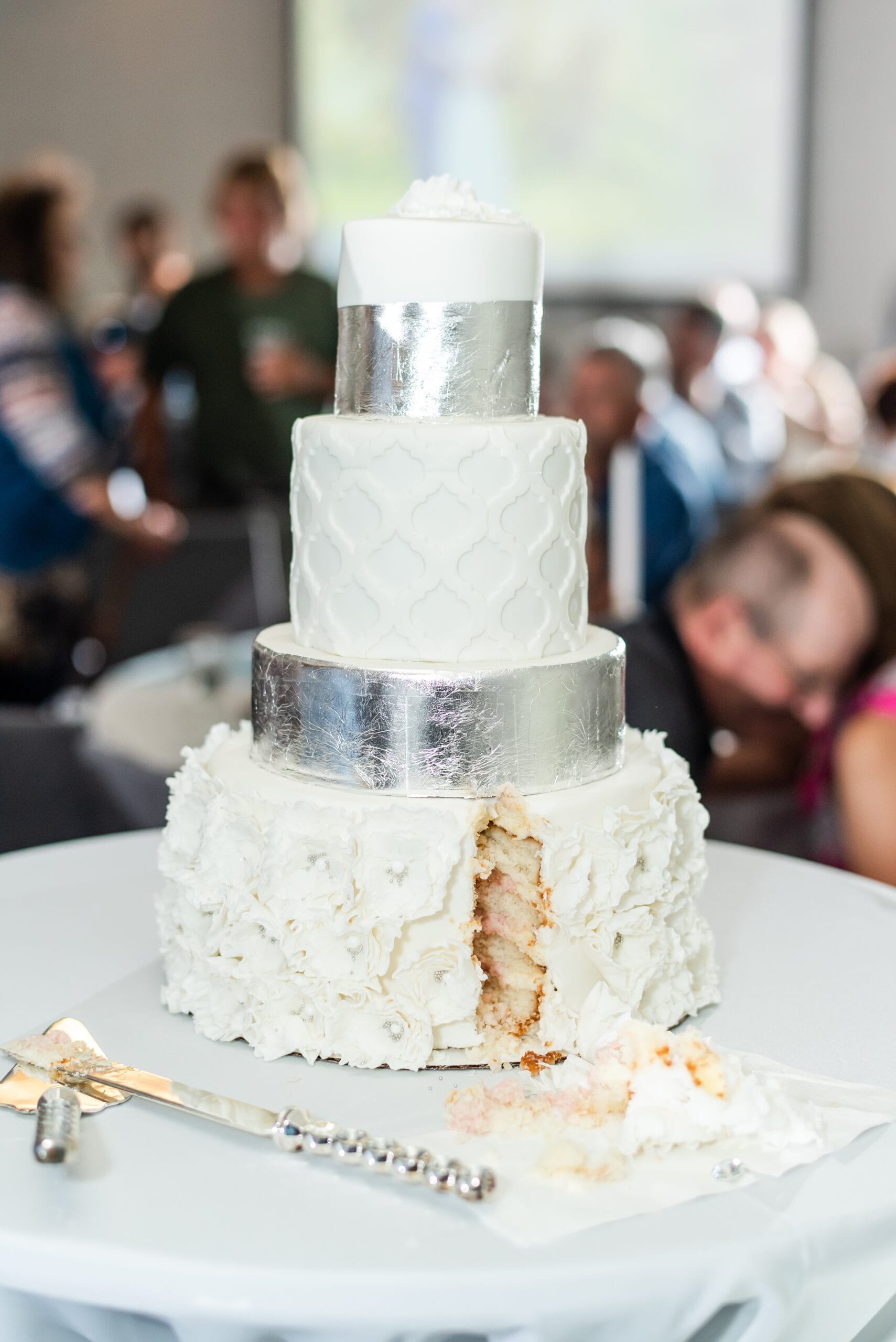 silver ornate wedding cake 